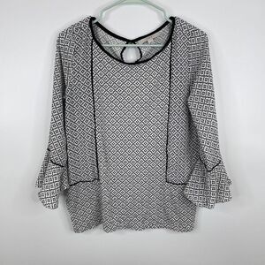 LOFT Ann Taylor Womens Blouse Size S‎ Black White Bell Sleeves Workwear